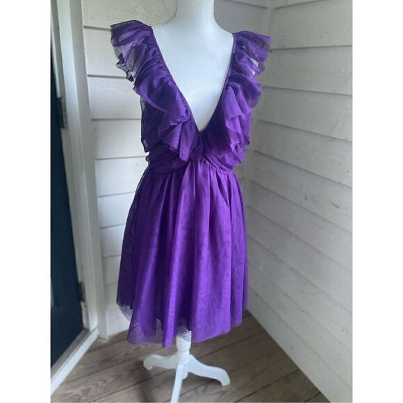 NWT Anthropologie Maeve Ruffled Tulle Mini Dress Purple Size L - Picture 15 of 15